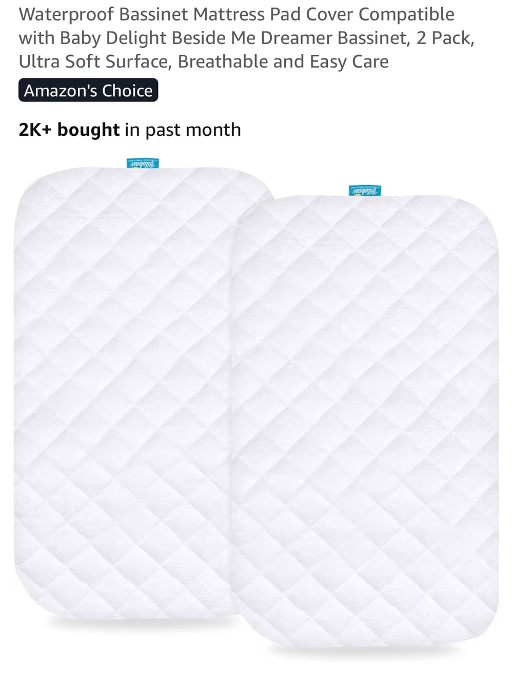 2 Pack Waterproof Bassinet Mattress Pad Cover
